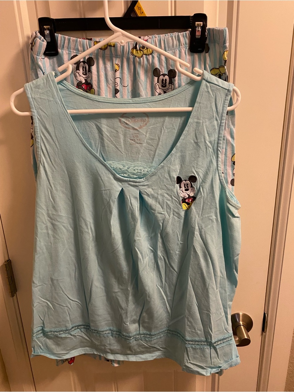 Disney L Pajama Set Mickey Mouse Blue Pajamas Top Capri Pants Large Lg